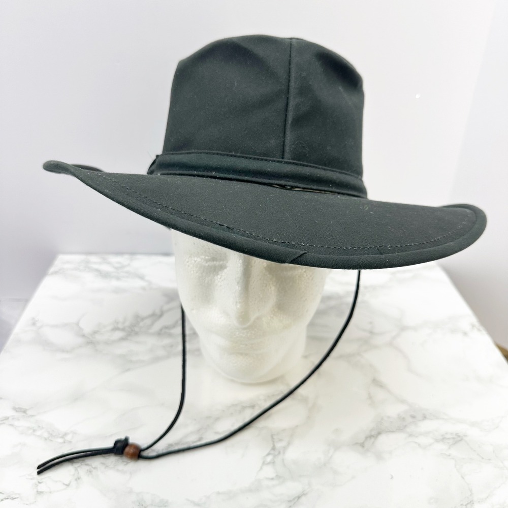 The Australian Outback Collection Drover Hat Mens M Black Oilcoth 8101 Vtg USA